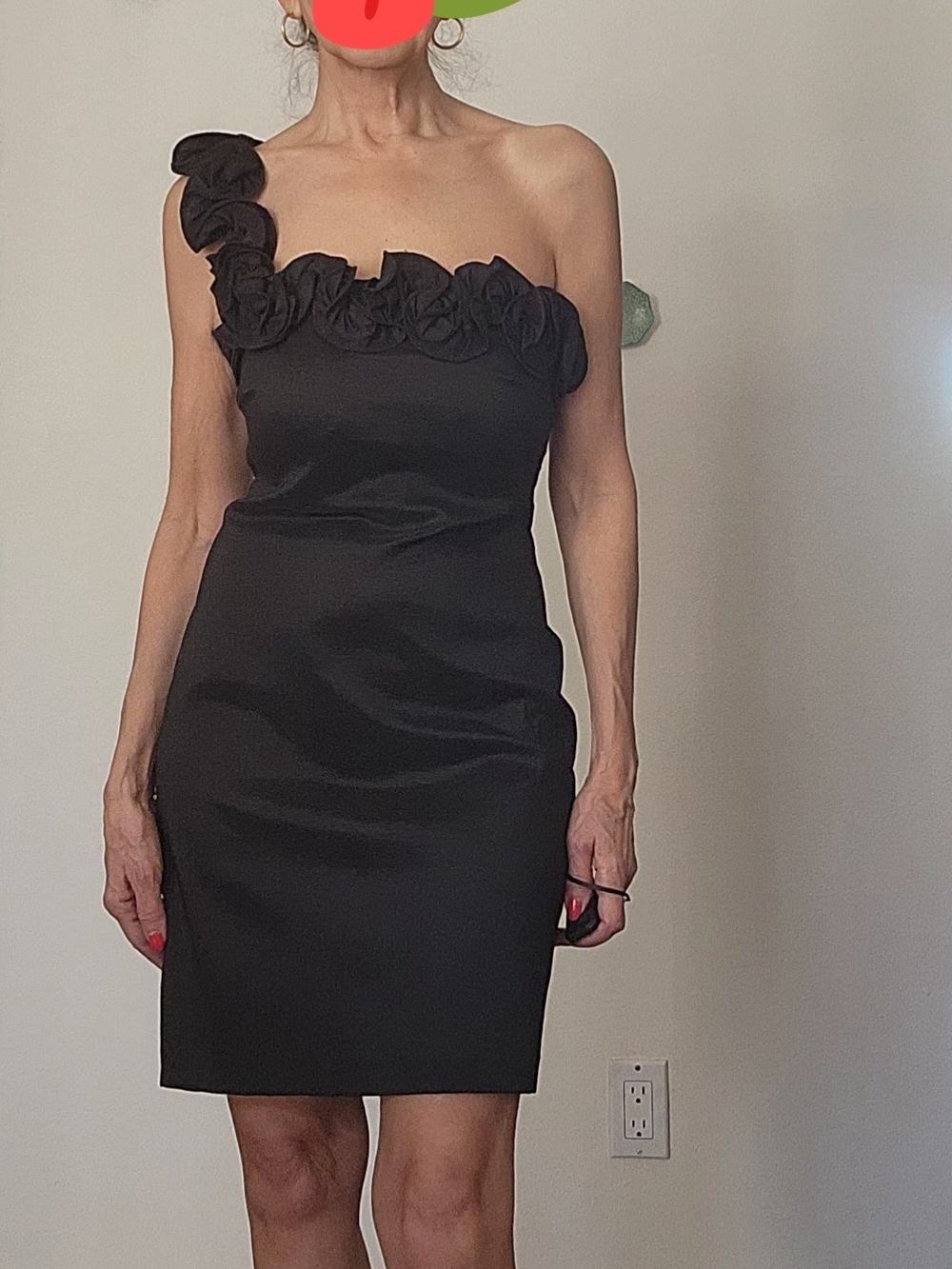 Snap Black One-Shoulder Rosette Cocktail Dress